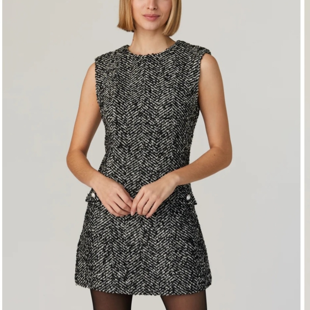 Chantelle Herringbone Sleeveless Shift Dress -12 FRENCH CONNECTION